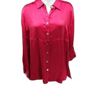 Michele Michelle 100% Silk Button Down Blouse. Red. Woman's Small. Vintage 90s.